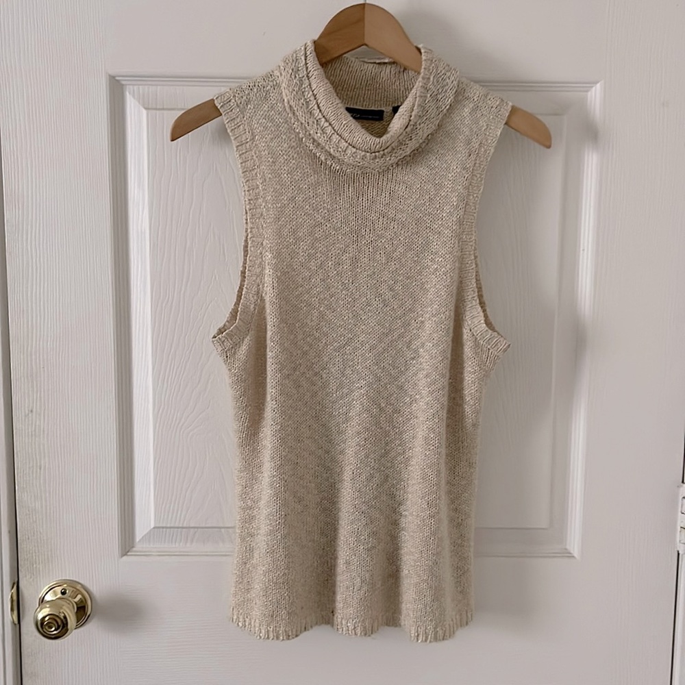 Sleeveless cowl neck sweater. Pretty oatmeal color.